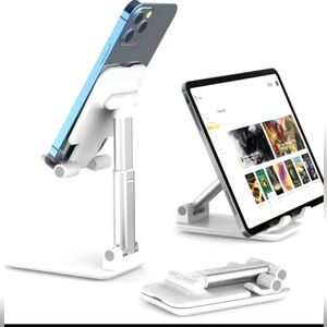 Foldable Mobile Phone & Tablet Stand Holder - Angle Height Adjustable - White